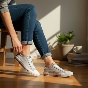 Classic Low-Top Converse Canvas Sneakers in Light Gray